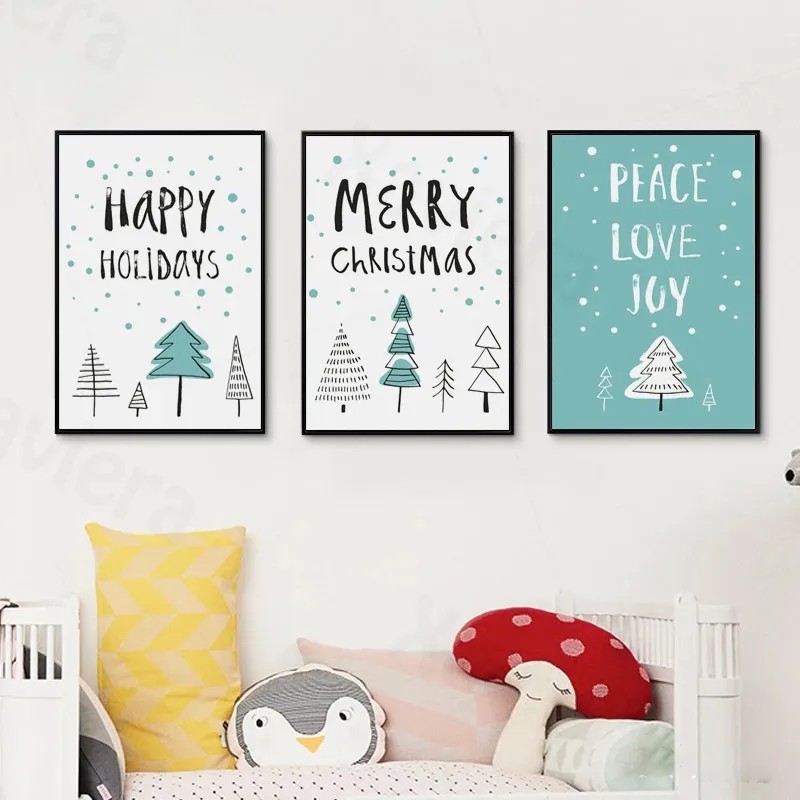 Рождественская Скандинавская мультяшная елка холст живопись сине-белый