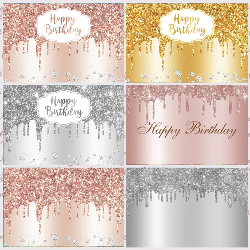 

Pink Rose Golden Birthday Party Backdrop Glitter Diamonds Sweet Girls Women Custom Photography Background For Photo Studio Booth
