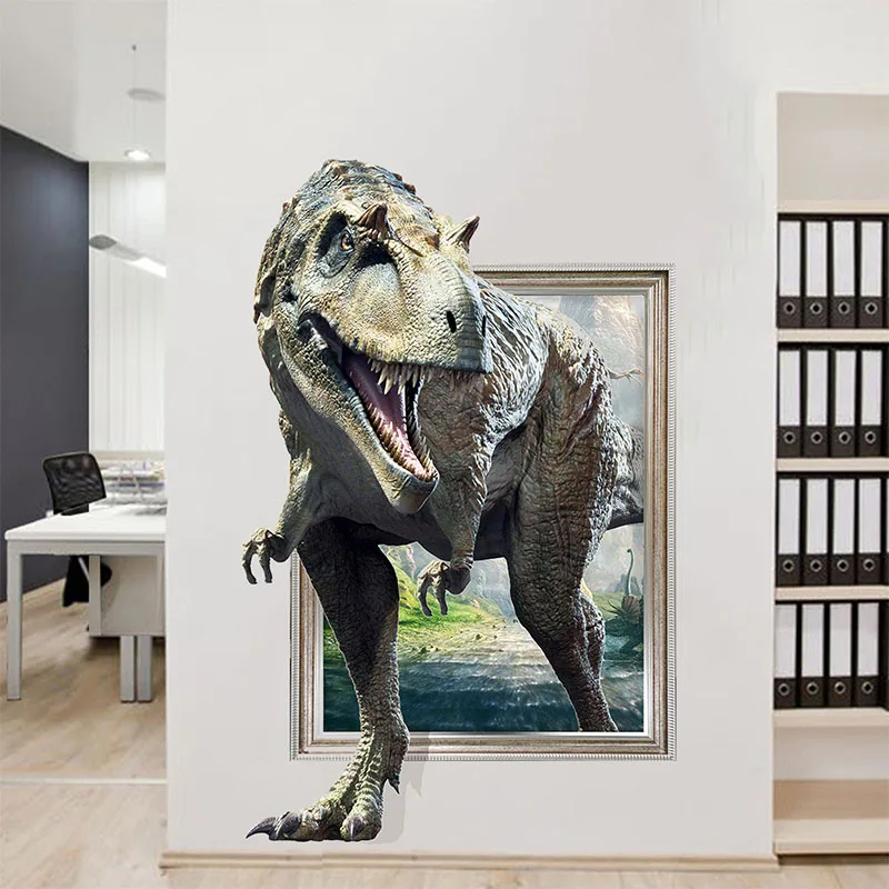 Kinder 3D Realistische Dinosaurier Gebrochen Wand Schlafzimmer Wohnzimmer Hintergrund Abnehmbare Dekorative Wand Aufkleber Selbst Klebe Poster