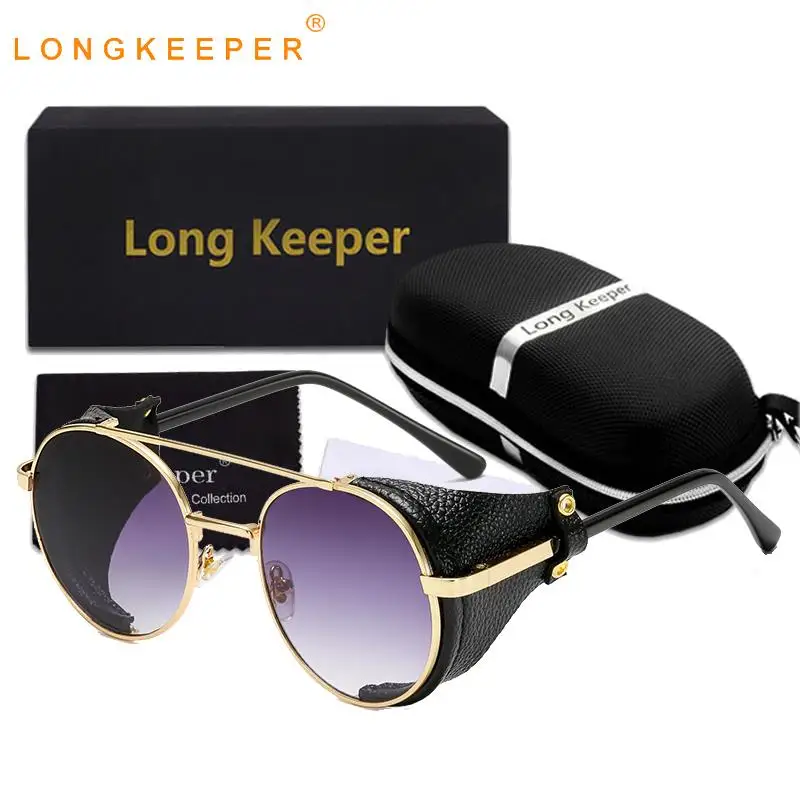 Солнцезащитные очки в стиле стимпанк для мужчин и женщин ретро кожаные с боковым