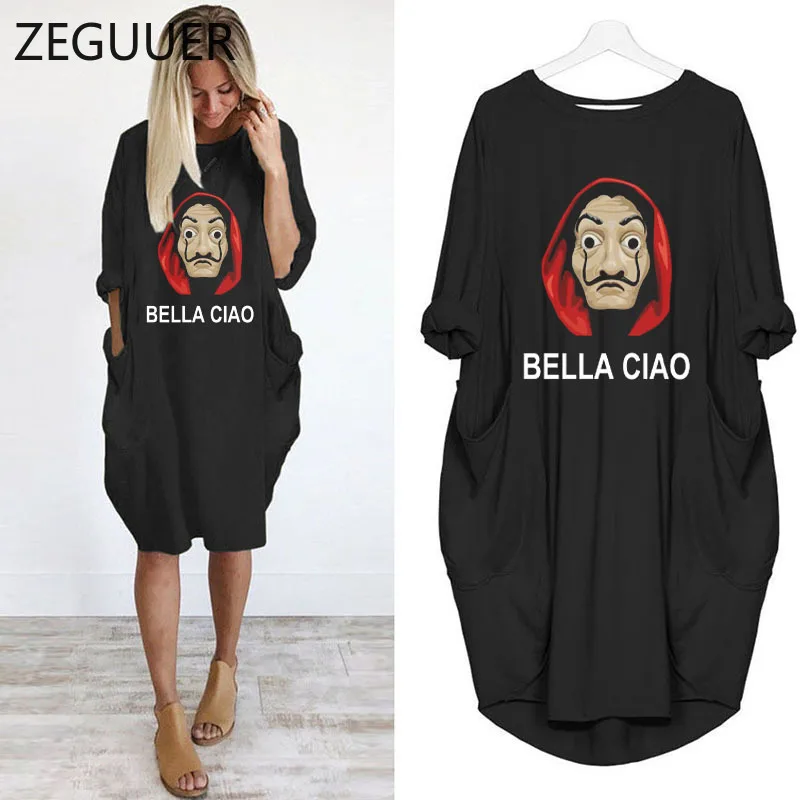 the house of paper dress money heist women casual dresses la casa de papel print funny long sleeve dresses for women party free global shipping