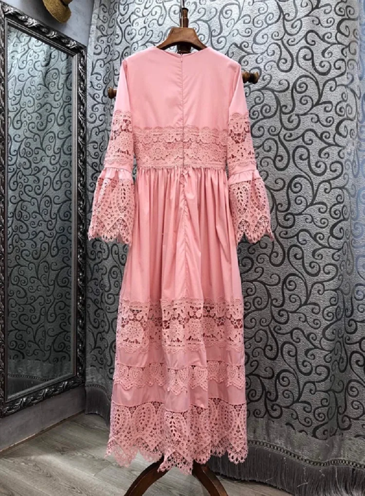 

Одежда высшего качества Новый 2020 Осень Длинные вечерние платья для женщин с v-образным вырезом с кружевами «кроше» с вышивкой в стиле пэчвор...