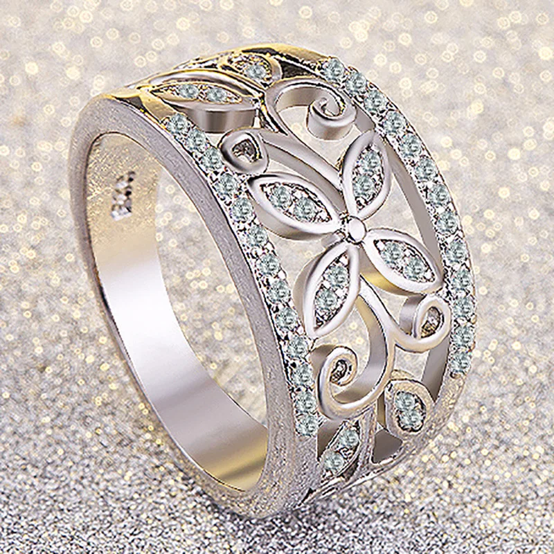 Роскошное Золотое обручальное кольцо для одежды в форме листьев цветка циркония