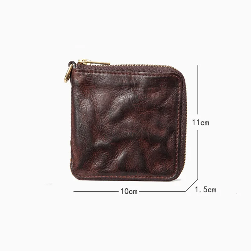 

Men's short leather zipper wallet, retro soft leather youth wallet, personalized leather wallet