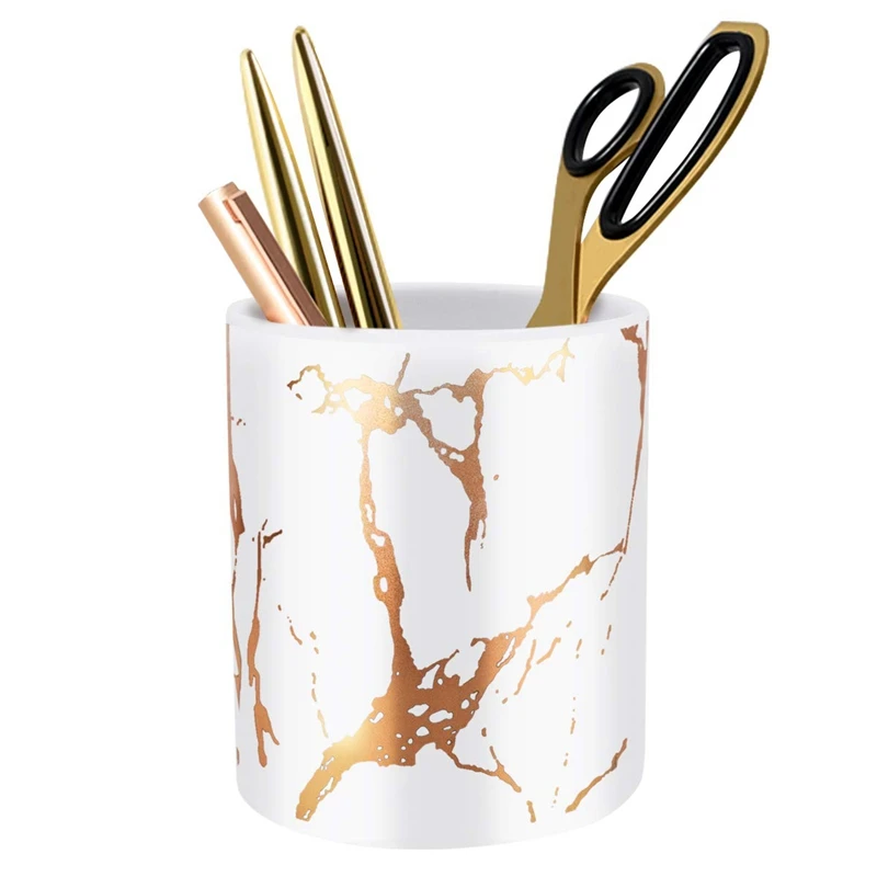 Pen Holder, Stand for Desk Marble Pattern Pencil Cup for Girls Kids Durable Ceramic Desk Organizer Makeup Brush Holder perfect G