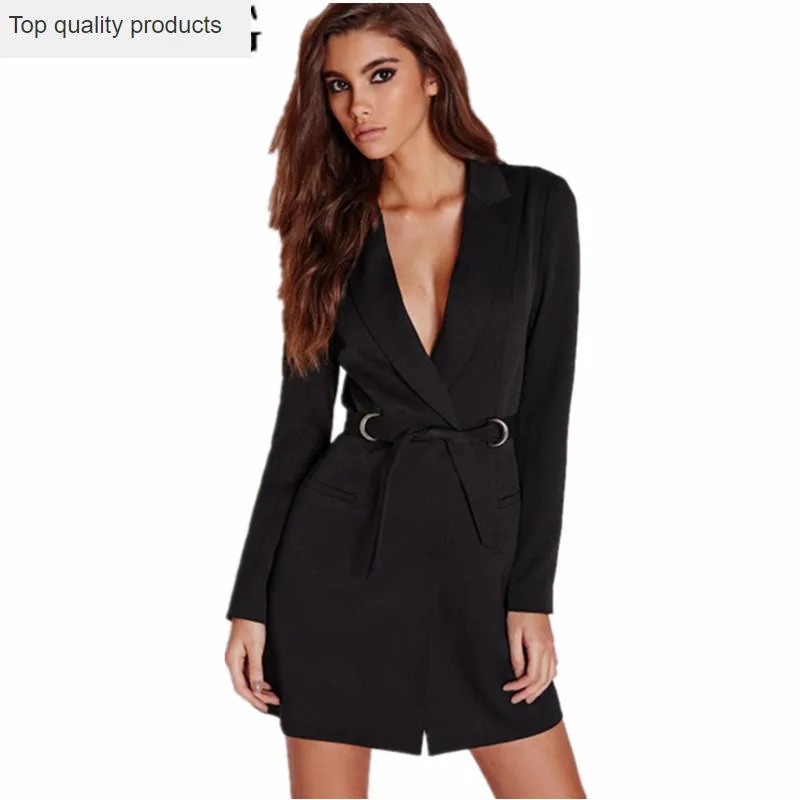 

2020 Long Blazer Feminino Black White Spring Autumn Jacket Women blazers and Jackets Deep v-neck Women's Suit Office Wear YQ192