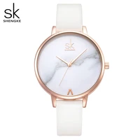 shengke top brand fashion ladies watches leather female quartz watch women thin casual strap watch reloj mujer marble dial sk