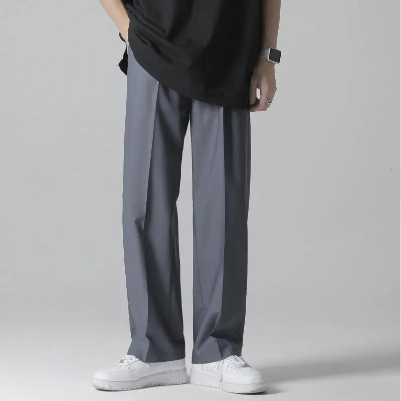 

Summer Thin Casual Pants Men's Fashion Gray Black Khaki Wide-leg Men Korean Loose Breathable Suit Mens Trousers