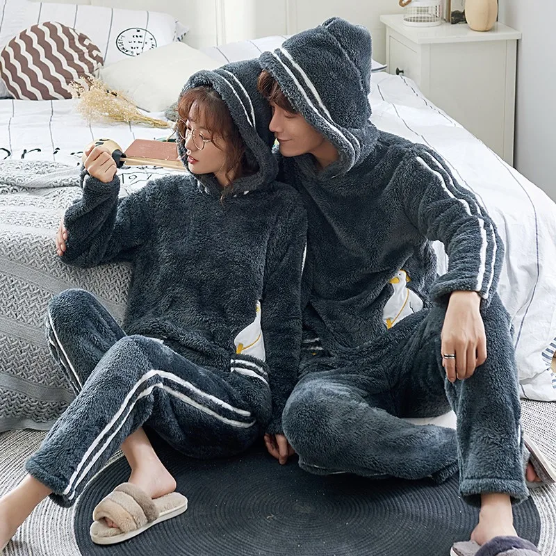 JRMISSLI Пижама с капюшоном наборы для женщин мультфильм пижамы Пары Loungewear Lover Pyjama Мужская одежда для сна