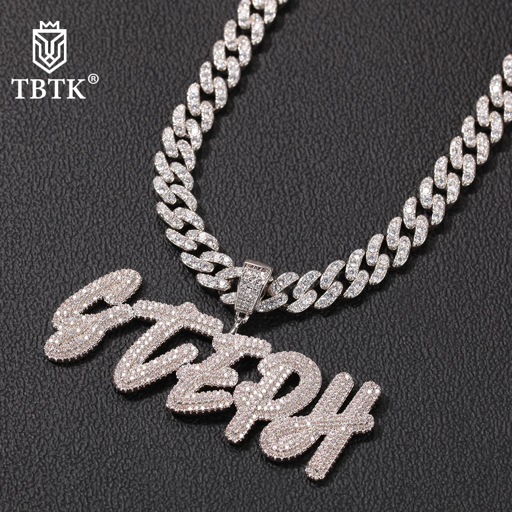 

TBTK Customized Name Necklace Doulble Layer Curise Letters Pendant Ice Out 9mm Cuban Chain Necklace Best Gift Hiphop Jewelry