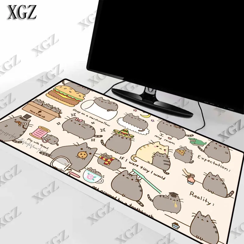 

XGZ Cute Cat Anime Animal Large Size Gaming Mouse Pad Rubber PC Computer Gamer Mousepad Desk Mat Locking Edge for CS GO LOL Dota