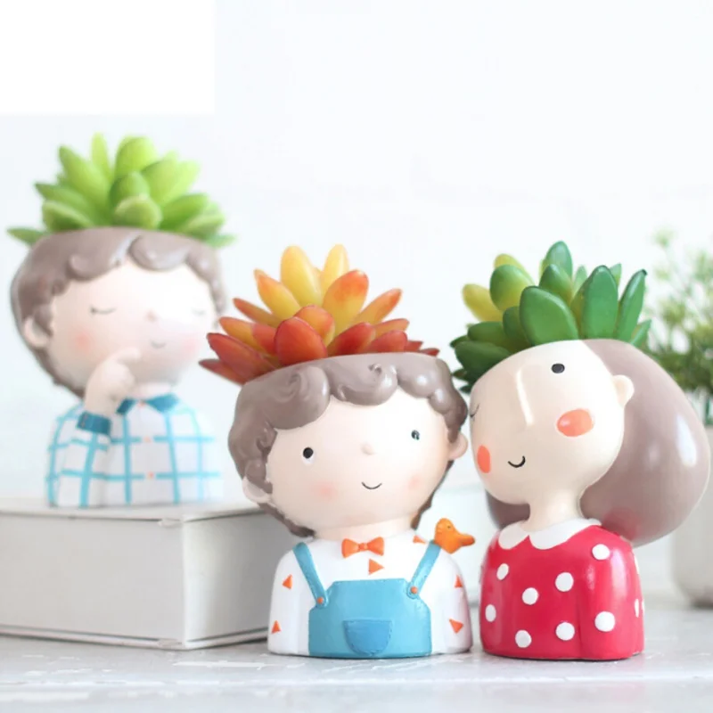 Милая парная Цветочная горшок милая девочка полимерный для суккулентов домашний