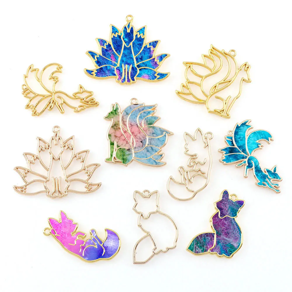 4 шт./компл. микс Милая лиса металлическая полая рама подвеска Золотое очарование