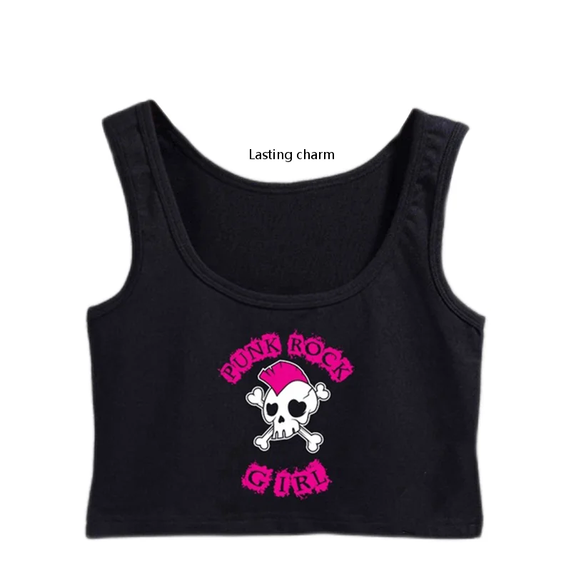 

Punk Rock Girl Pattern Tank Top Women's Yoga Sports Workout Crop Tops Gym Fitness Vest