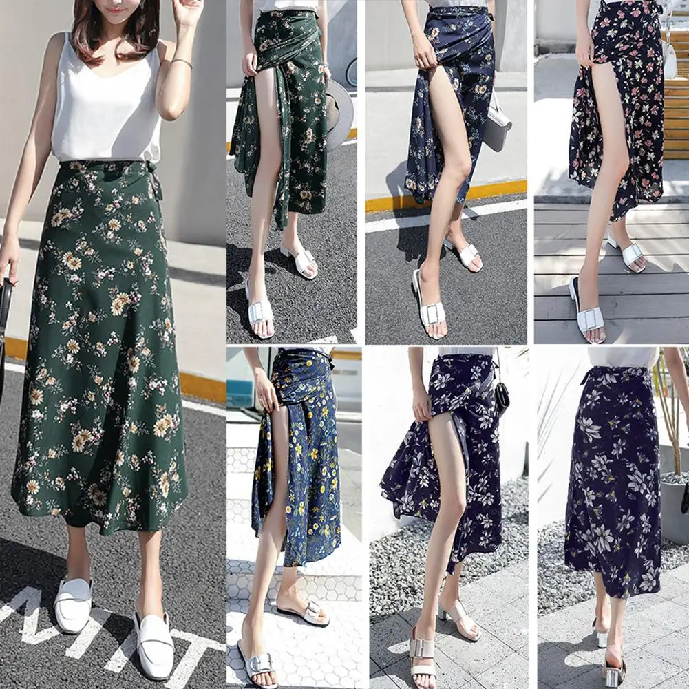 Модная женская Пляжная Юбка миди с цветочным принтом и высокой талией|Женские