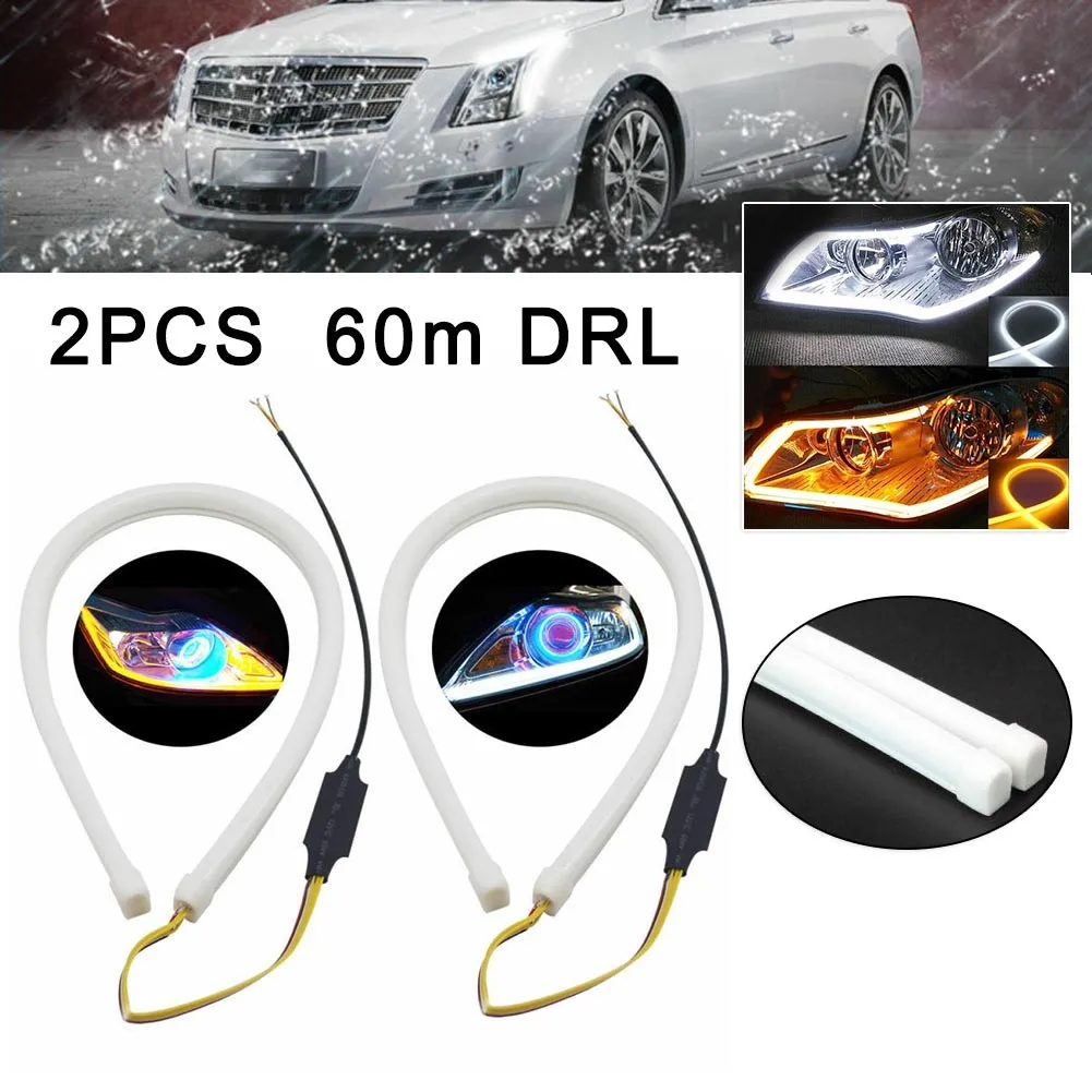 

60cm Light Tube Set LED Strip Turn Signal Lamp White+yellow High Quality