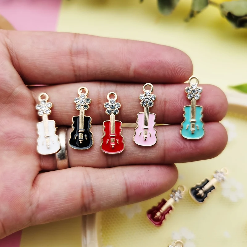 

20pcs/lot 9x12mmRhinestone Mini Guitar Shaped For Jewelry Making Cute Earring Pendant Bracelet Necklace Charms Diy Design Charms