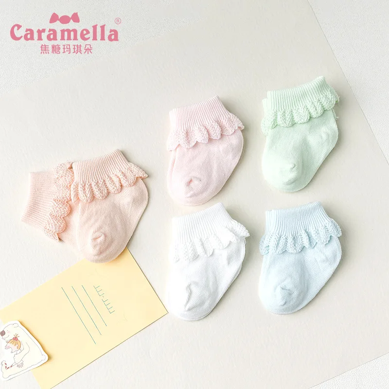 

Caramella/летние хлопковые носки для малышей кружевные носки с рантом для маленьких девочек, яркие цвета, красивые детские Чулочные изделия