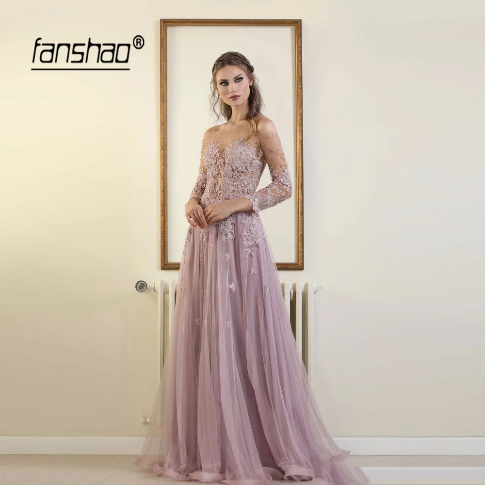 

Dark Pink Muslim Evening Dress V-Neck Full Sleeve Applique Illusion Special Occasion Islamic Dubai Saudi Arabic Long Prom Dress
