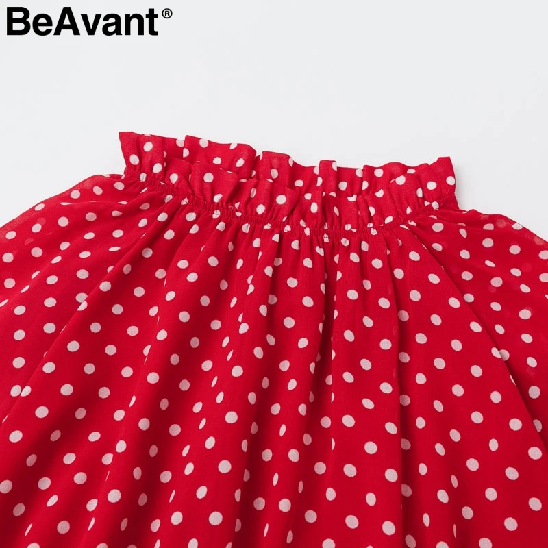 BeAvant, красное платье в горошек, Осень-зима, женское, элегантное, с рукавом-фонариком, длинное, для вечеринок, с рюшами, с круглым вырезом, черное, для девушек, vestidos