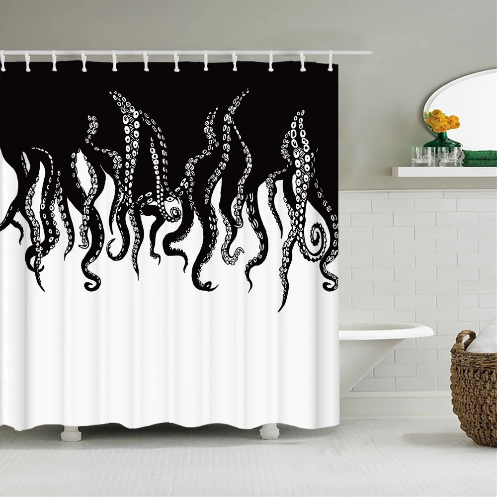 

Шторы для душа из полиэстера с рисунком осьминога, многоразмерные водонепроницаемые занавески для ванной комнаты, домашний декор