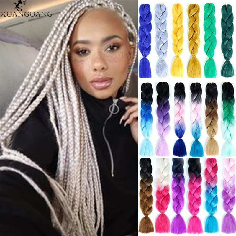 XUANGUANG синтетические розовые волосы для наращивания 24 дюйма|Косы Jumbo| |