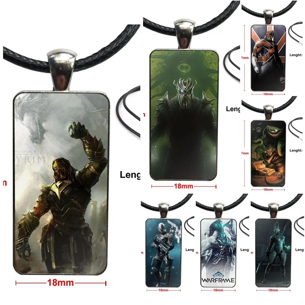 

For Unisex Warframe Excalibur Poster Fashion Glass Cabochon Pendant Rectangle Necklace Choker Necklace Jewelry