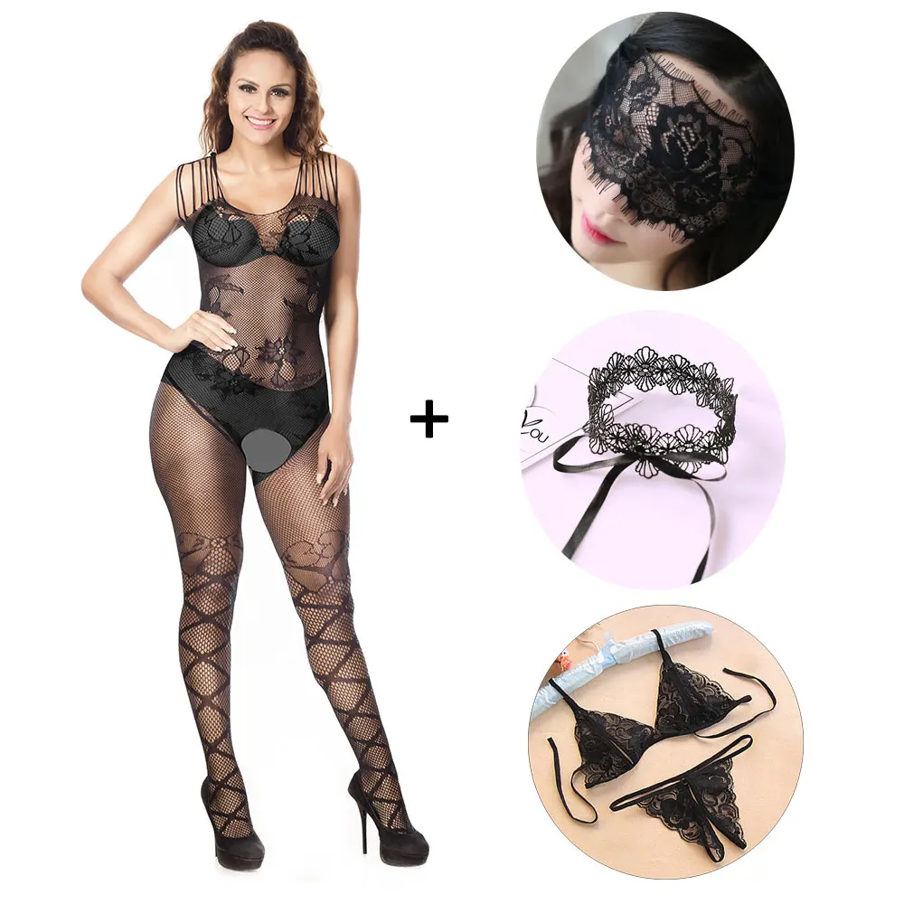 

5 PCS Womens Lingerie Sets Lace Underwear Sleepwear Erotic Open Crotch Bodysuits Women Sexy Thighs Sexy Fishnet BodyStockings