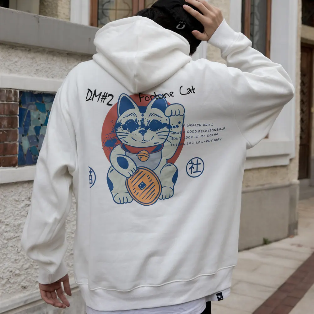 Смешные Толстовки с капюшоном LINDSEY SEADER принт Манеки Неко кот удачи для мужчин
