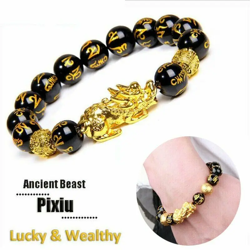 Unisex Men Bracelet Lucky Buddha Obsidian Stone Bead Bracelets Chinese FengShui Pi Xiu Color Changing Wristband Wealth | Украшения и