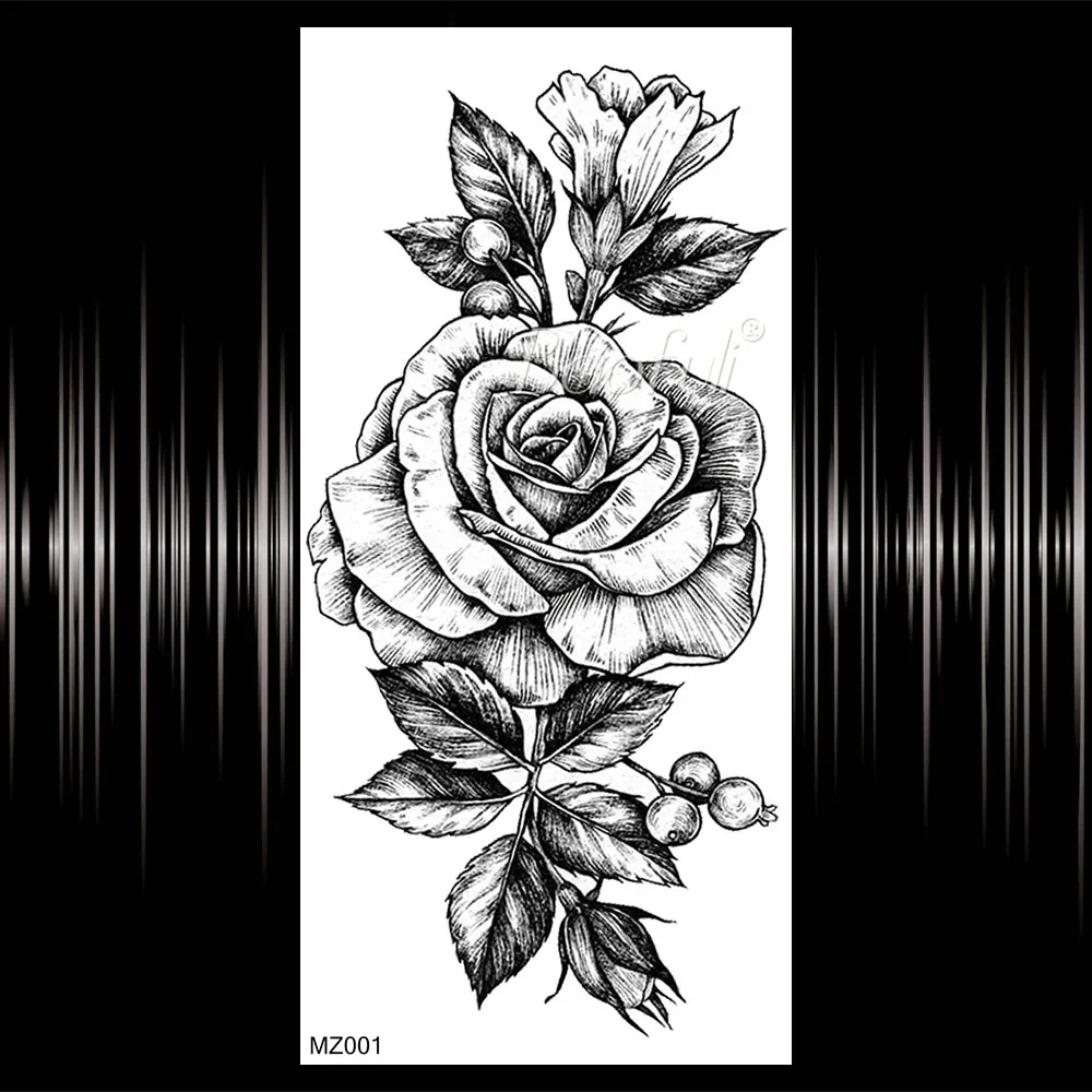 Черная роза временная татуировка наклейка для женщин взрослые руки ноги цветы