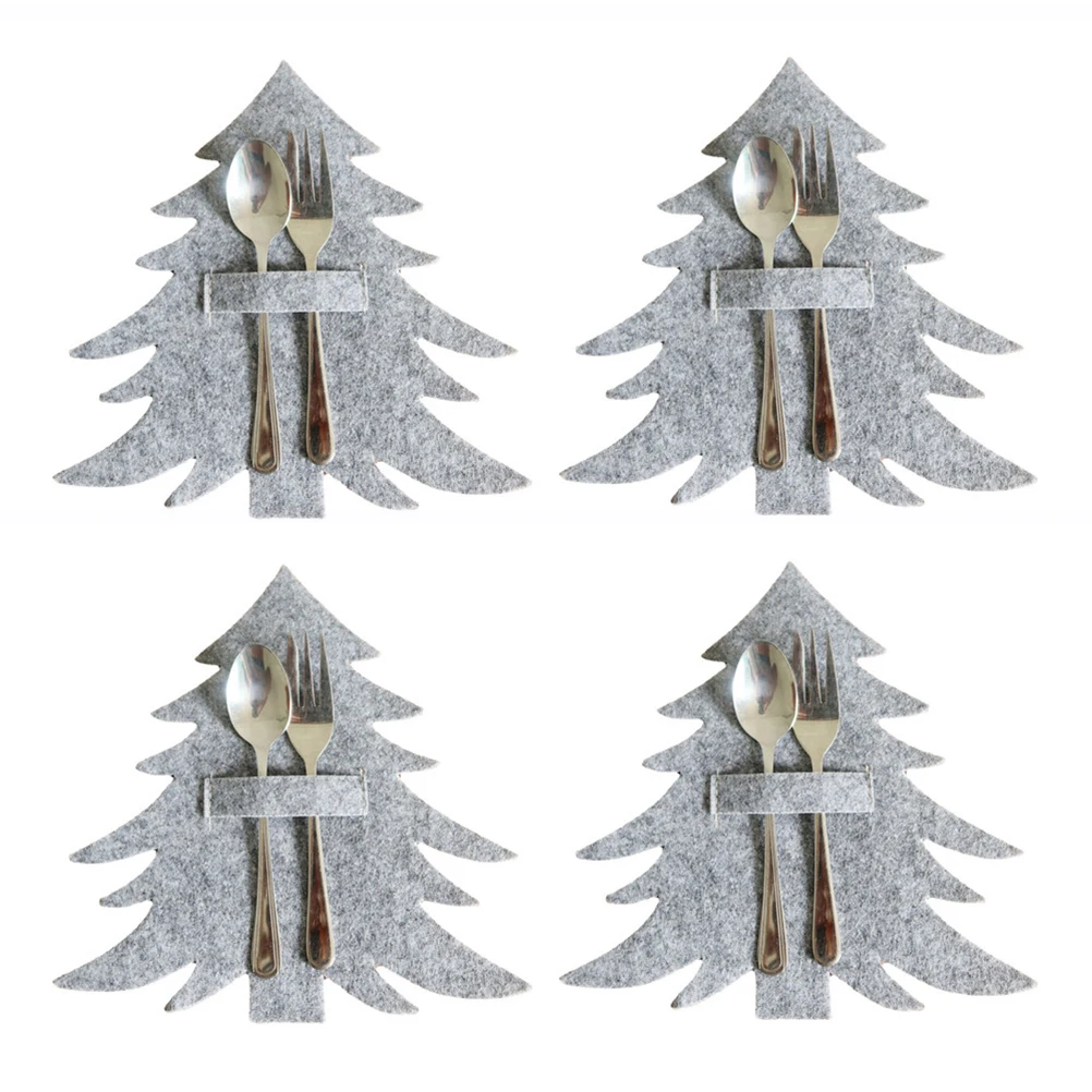 

4 PCS Christmas Tree Cutlery Holder Felt Christmas Cutlery Bag Christmas Table Decoration Holiday Party Dinner Decoration