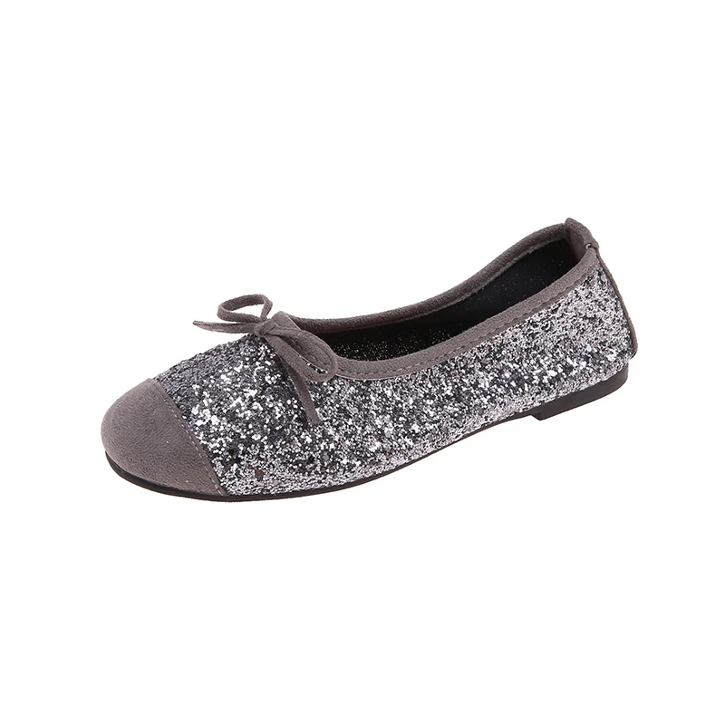 

Casual Woman Shoe Round Toe Shallow Mouth Bow-Knot Crystal Female Footwear Modis Summer Boat Glitter Butterfly New Rhinestone Re