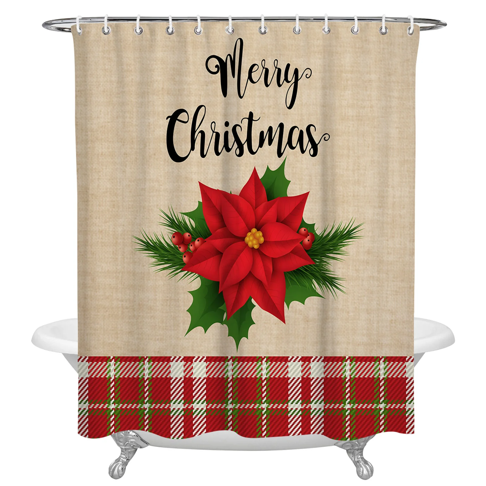 

Рождественская Водонепроницаемая занавеска для душа в красную клетку, Рождественская декоративная занавеска для ванной комнаты, занавеск...