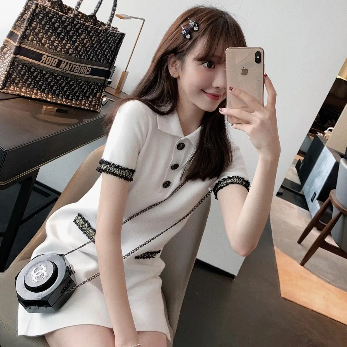 

ZY xi brother / - : PM late first love French platycodon grandiflorum POLO collar knitting dress skirt