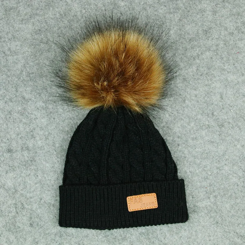 

2018 New Fashion Children Winter Hats Baby Kids Girl Solid Knitted Beanies Caps Hair Ball Thick Baby Boys Girls Winter Warm Hat