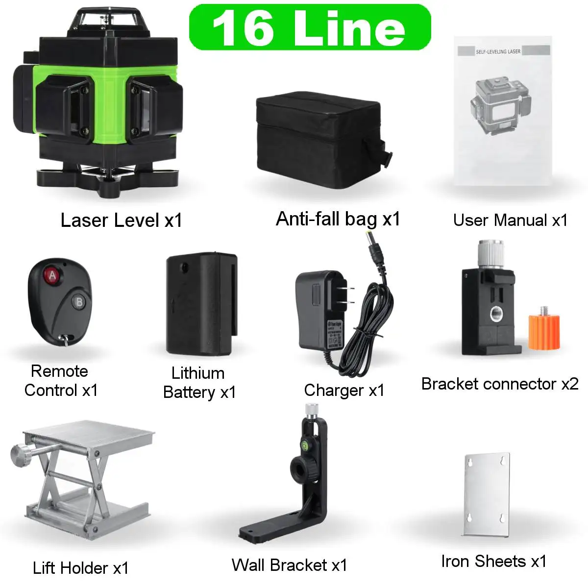 

Laser Level, 16 Line Leveling Tool, 4D, Auto Leveling, 360 Horizontal and Vertical Cross, High Power Green Laser,with Lift table