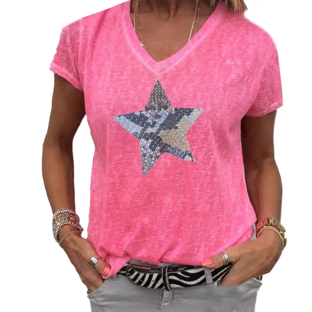 Женская футболка с принтом в виде пентаграммы Повседневная Свободная