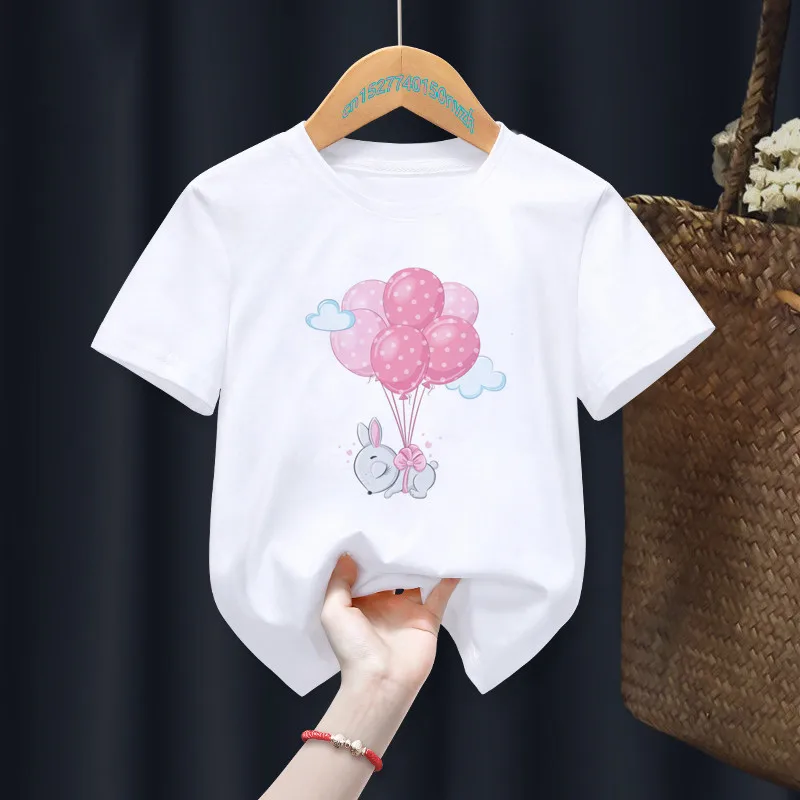 Camiseta para ni&ntilde;os y ni&ntilde;as, prenda de vestir, con estampado de dibujos animados, con conejo, de verano-2