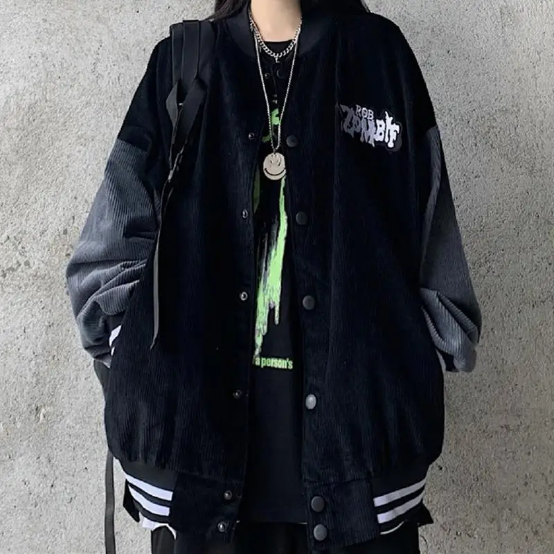 

Spring Autumn Coats Single Button Women 2021 New Plus-size Harajuku Corduroy Bomber Baseball Jacket For Students Woman Clothes