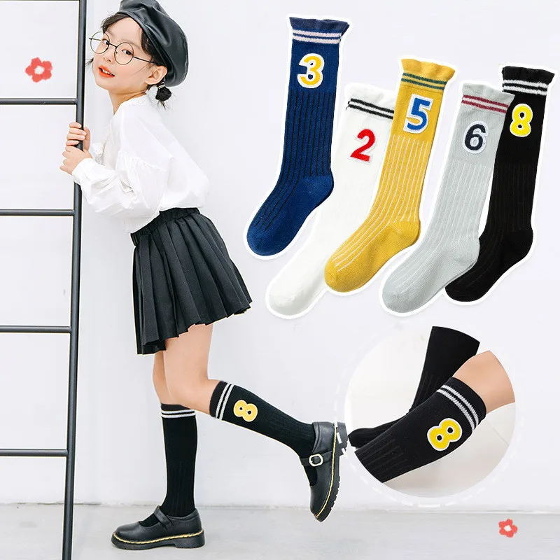 

Children Socks Striped Numbers Sports School Girls Knee High Socks Soft Cotton Baby Boys Kids Stuff Autumn Winter Warmer Gifts