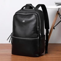 bison denim black cowhide genuine leather backpacks male zipper 15 inch school back pack mens travel backpack large capacity