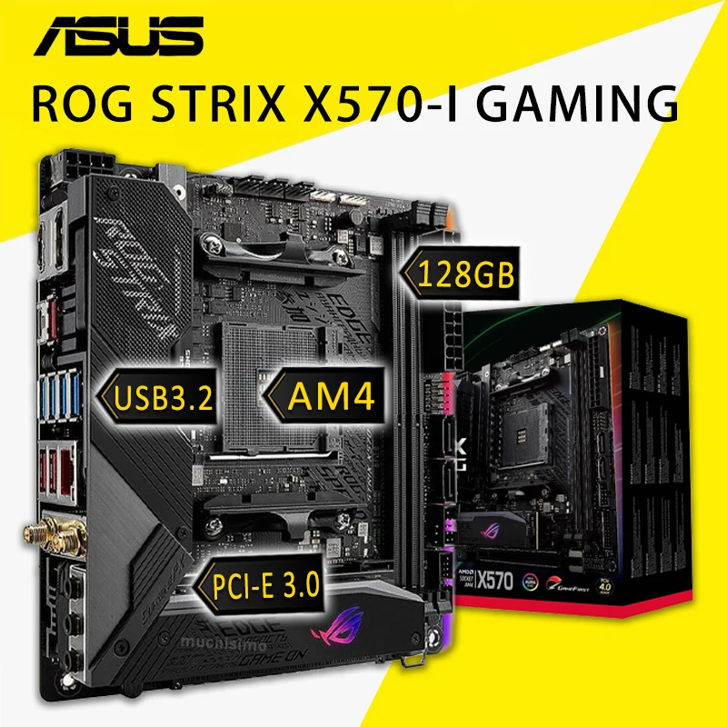 

Socket AM4 Asus ROG STRIX X570-I GAMING Motherboard DDR4 64GB PCI-E 4.0 DDR4 AMD Ryzen PC X570 Gaming Placa-mãe AM4 Mini-ITX