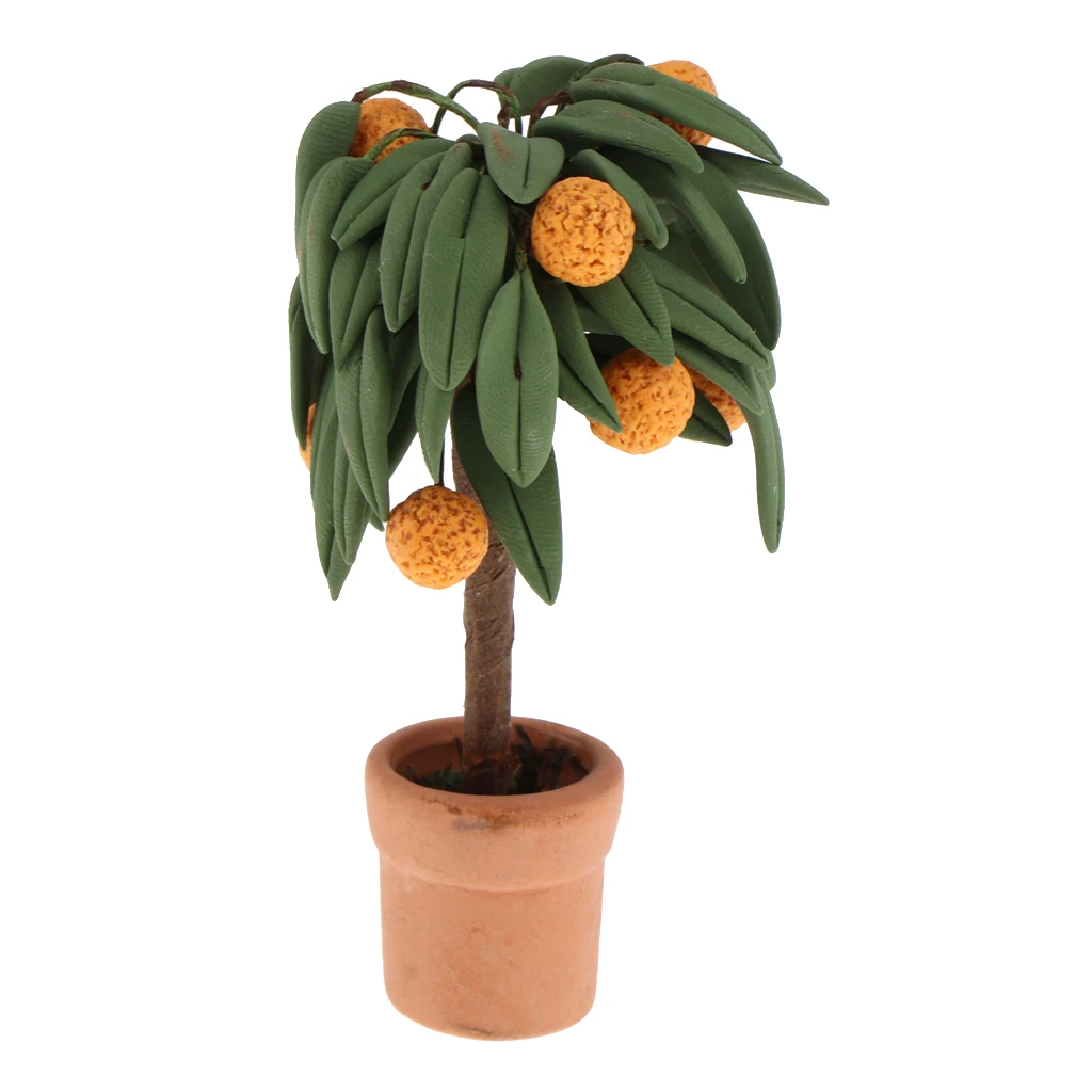 

1:12 Dollhouse Miniature Simulation Plant in Pot Garden Outdoor Flowerpot Plant (Tangerine Tree)