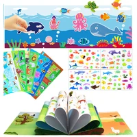 6 different sytle sticker books diy puzzle game cartoon animals learning educational toys for kids gifts cute zoo sea stickers