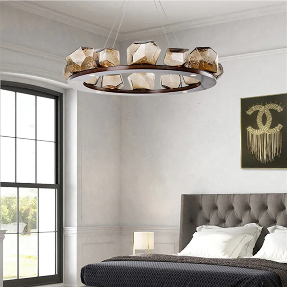 

Postmodern ring led chandelier Art Designer Gem Chandelier Foyer Living Room glass suspension light Restaurant island light