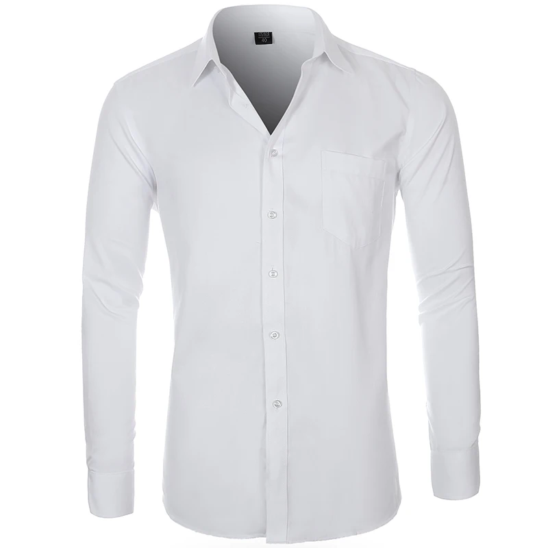 

Men's Plus Size Solid Color 100% Cotton Shirt Single Pocket Long Sleeve Slim Fit Business Office Dress Shirts Casual Tops
