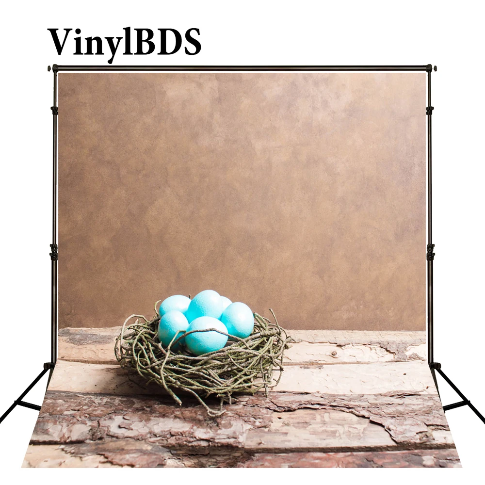 Фон для фотосъемки новорожденных с Пасхальной корзиной и деревянным полом