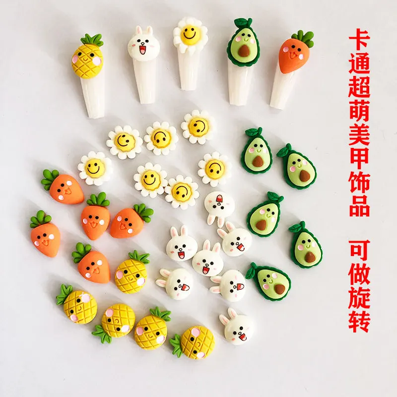 

New Nail Art 10pcs Manicure Revolving Jewelry Accessories Cartoon Nail Jewelry Cute animal fruit Nail Art Decorative Diamond