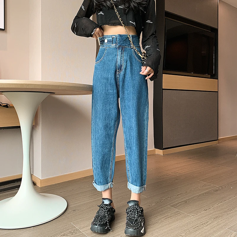 

Women Jeans For Women 2021 Fashion Autumn Harem Pants Loose Chic Female High Waist Casual Jean Denim Pants V77